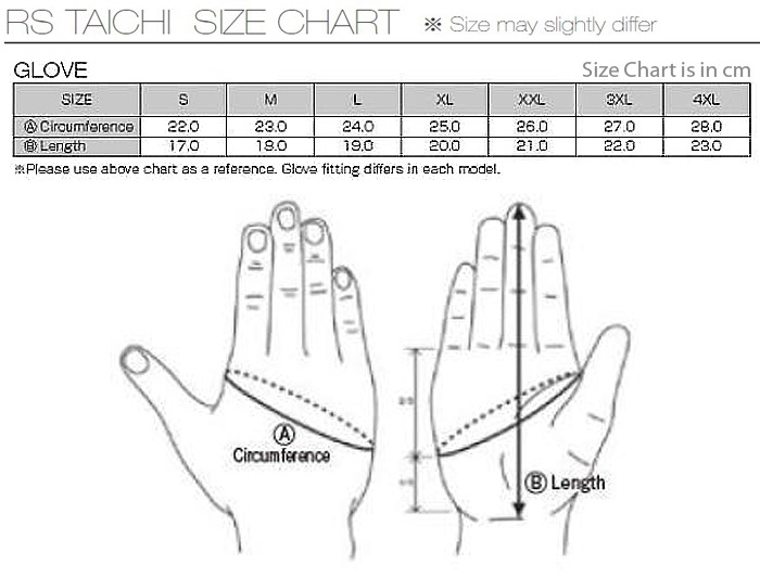 RS Taichi Glove Size Chart
