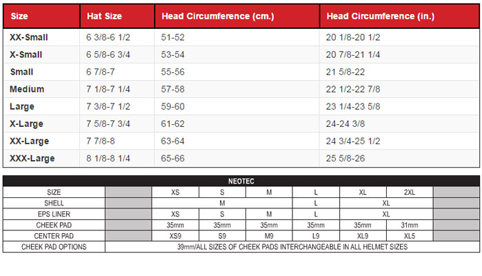 Shoei Neotec Helmet Size Chart