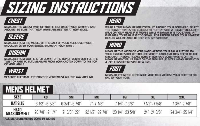 Speed and Strength Helmet Size Chart